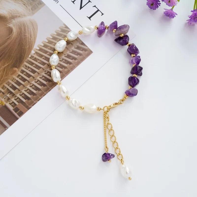 Amethyst Pearl Bracelet - Sparkle Jewels