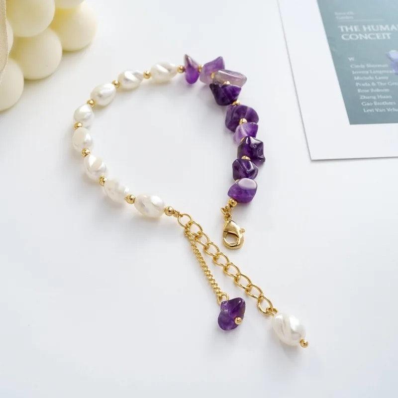 Amethyst Pearl Bracelet - Sparkle Jewels
