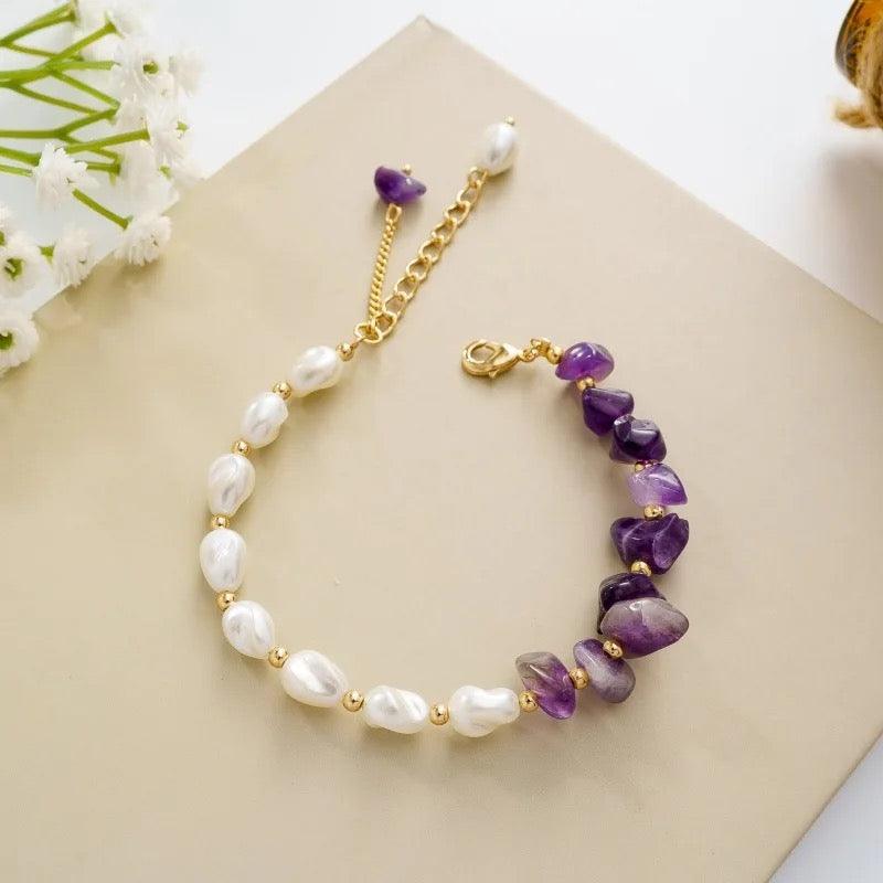 Amethyst Pearl Bracelet - Sparkle Jewels