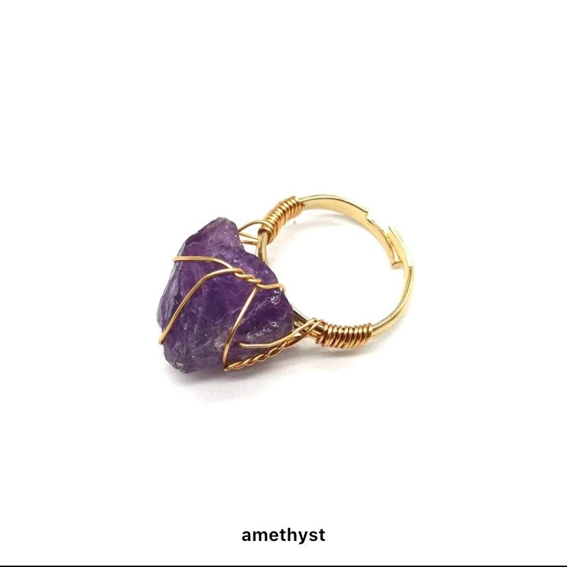 Wire Wrap Natural Stone Rings - Sparkle Jewels