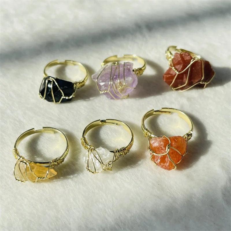 Wire Wrap Natural Stone Rings - Sparkle Jewels