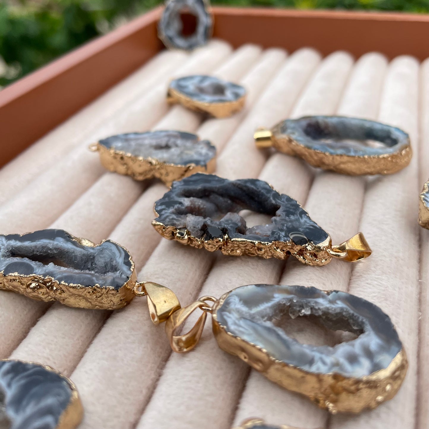 Aura Geode Slice - Natural Crystal Pendent