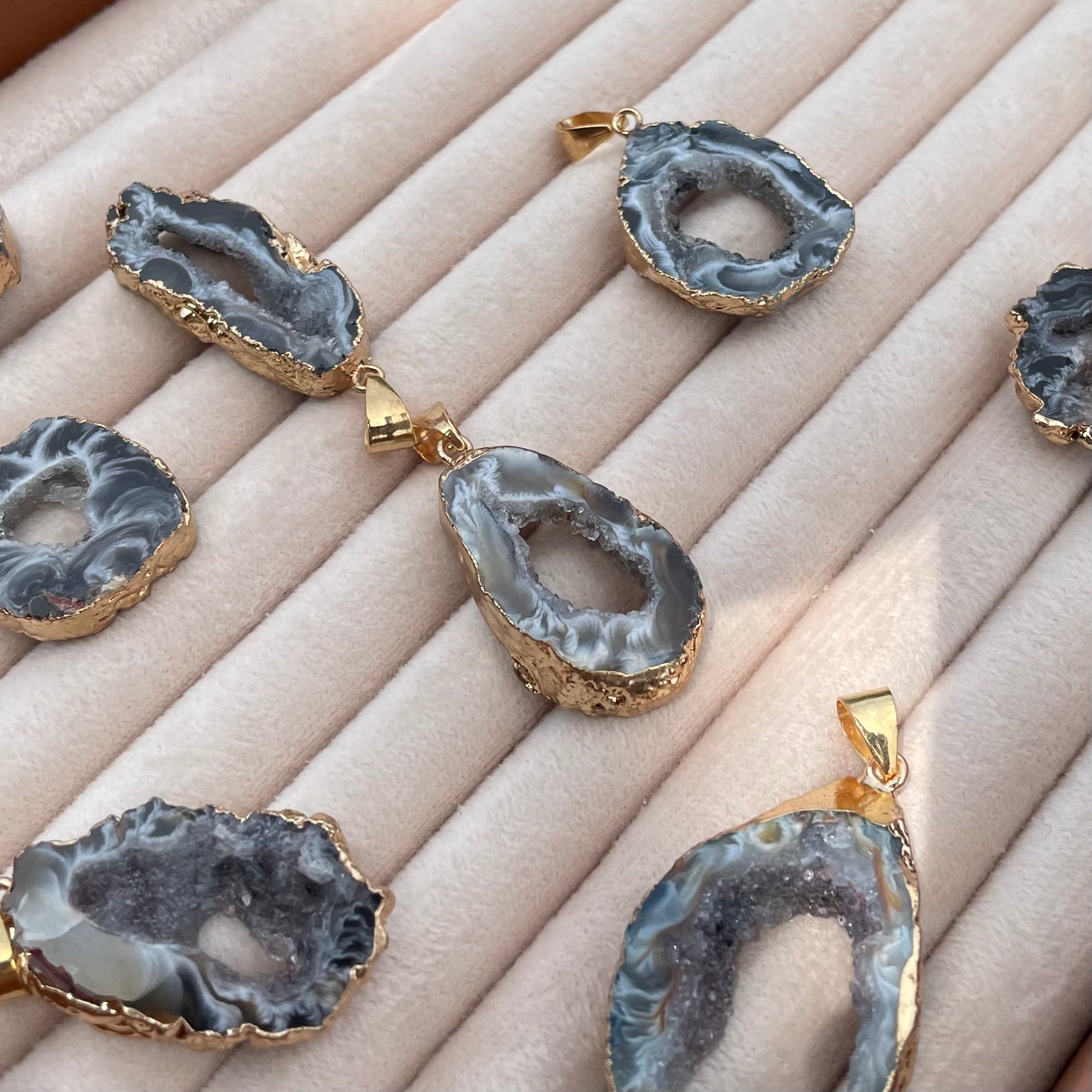 Aura Geode Slice - Natural Crystal Pendent