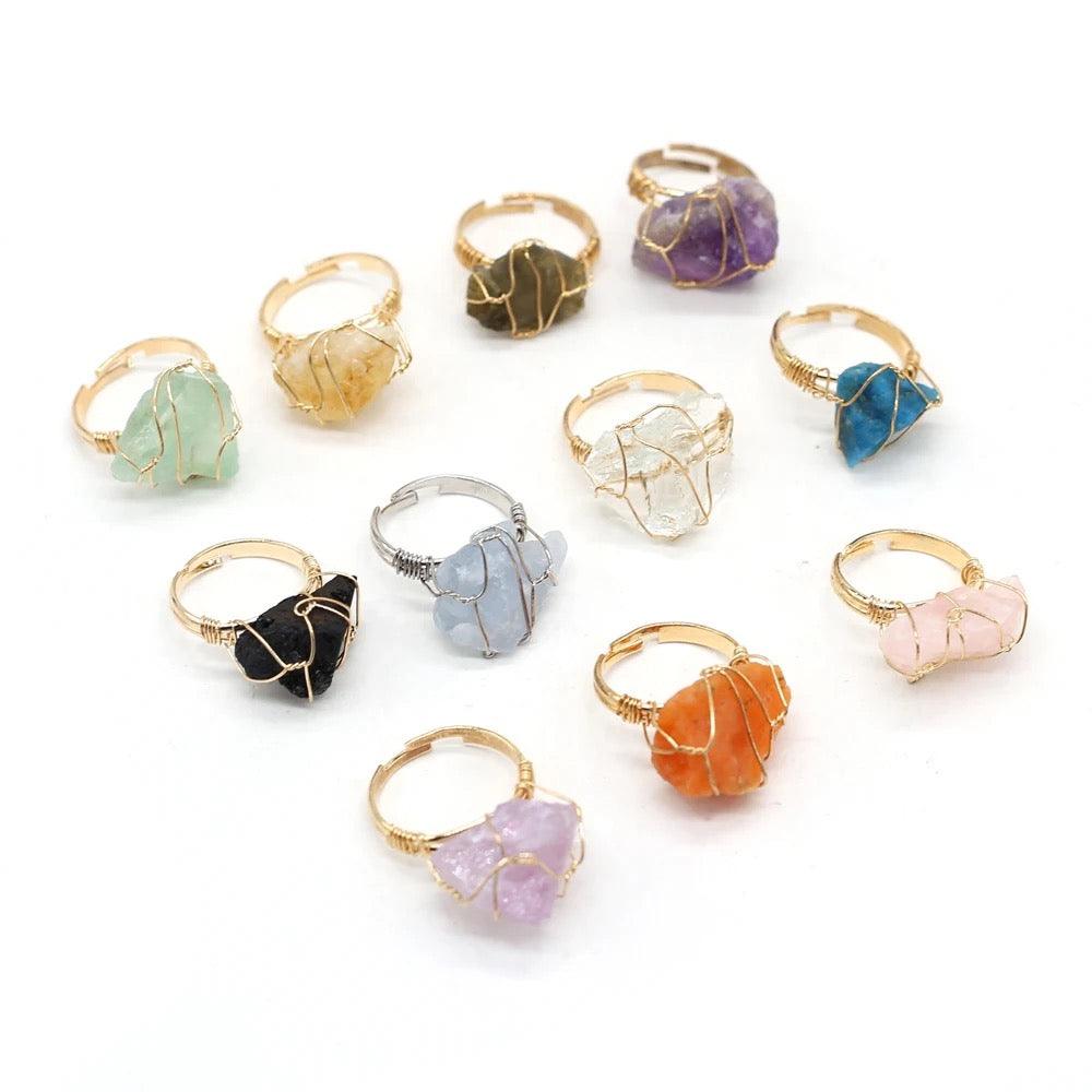 Wire Wrap Natural Stone Rings - Sparkle Jewels