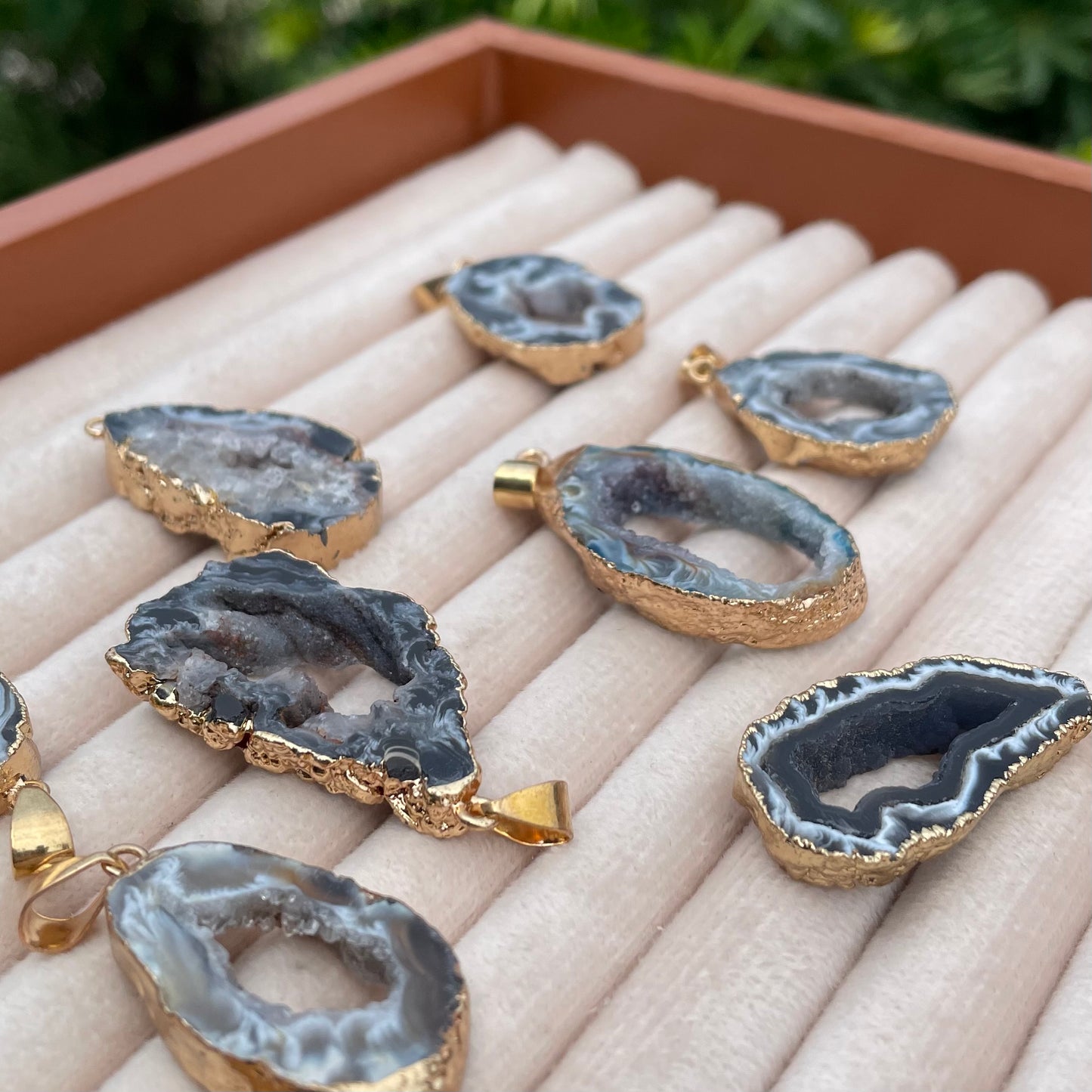 Aura Geode Slice - Natural Crystal Pendent