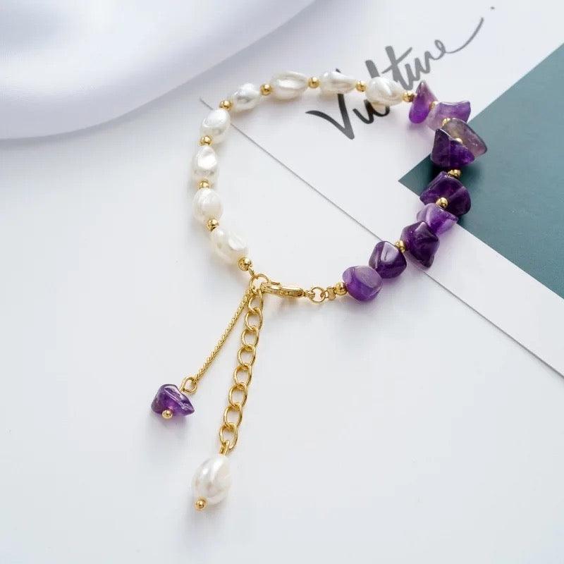 Amethyst Pearl Bracelet - Sparkle Jewels