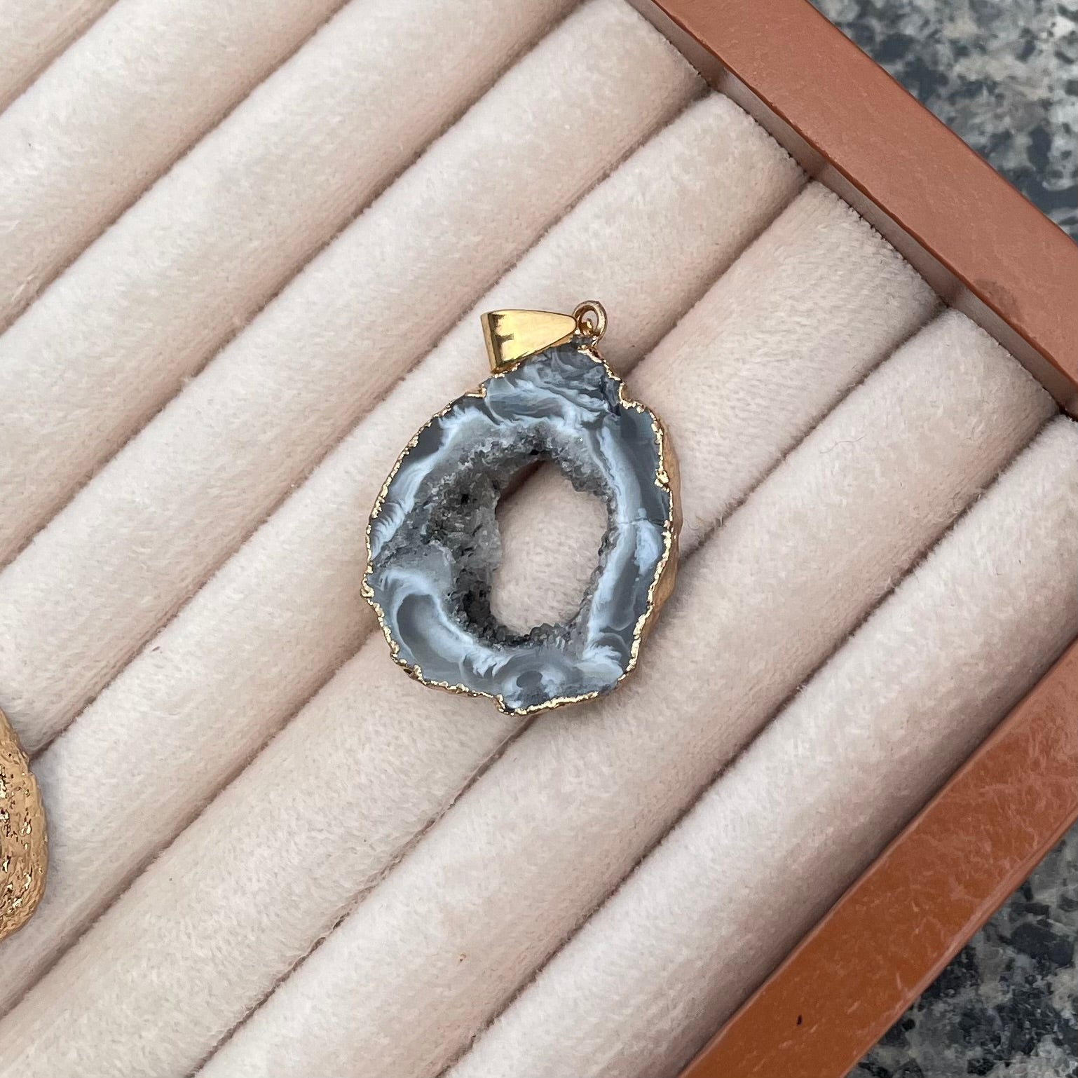 Aura Geode Slice - Natural Crystal Pendent