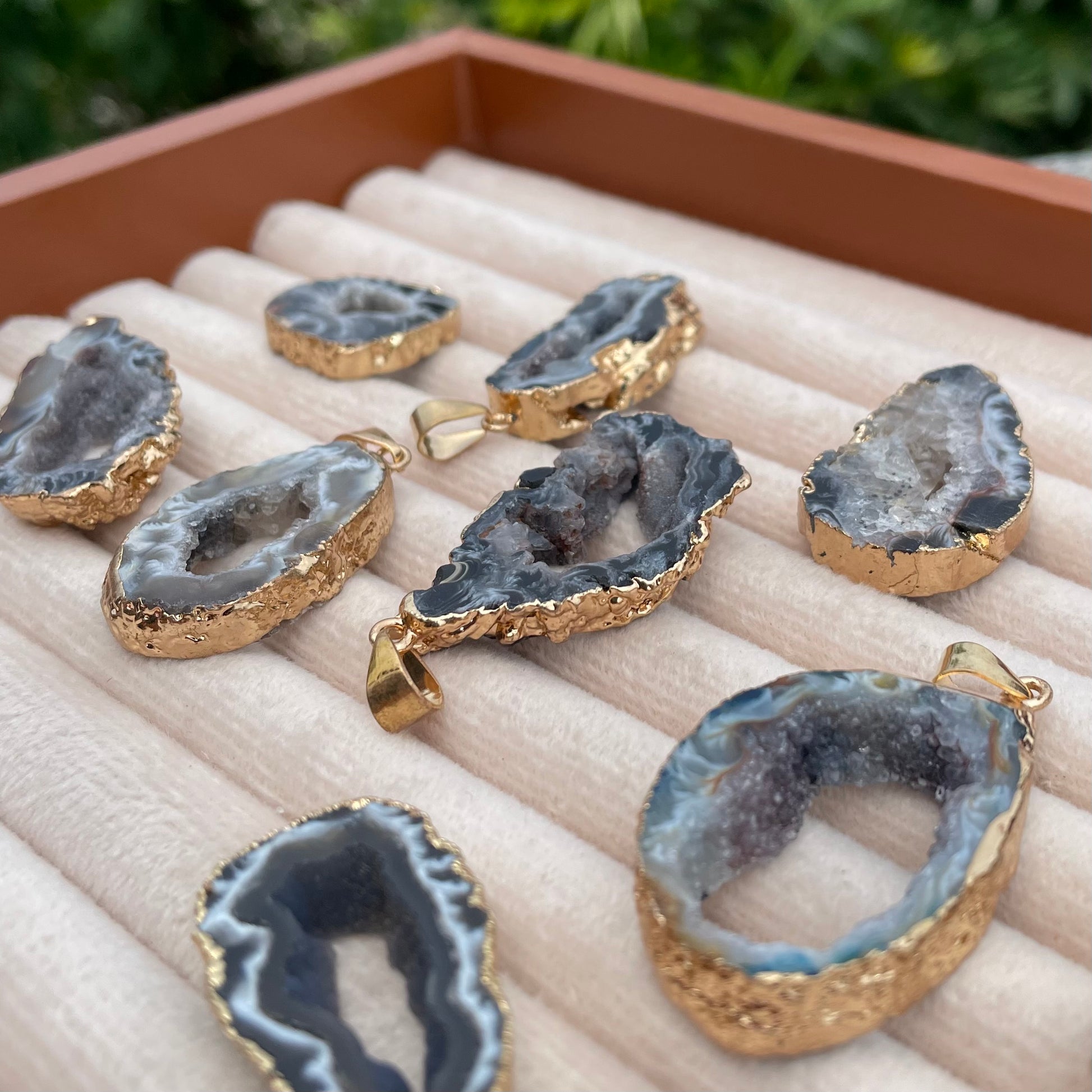 Aura Geode Slice - Natural Crystal Pendent
