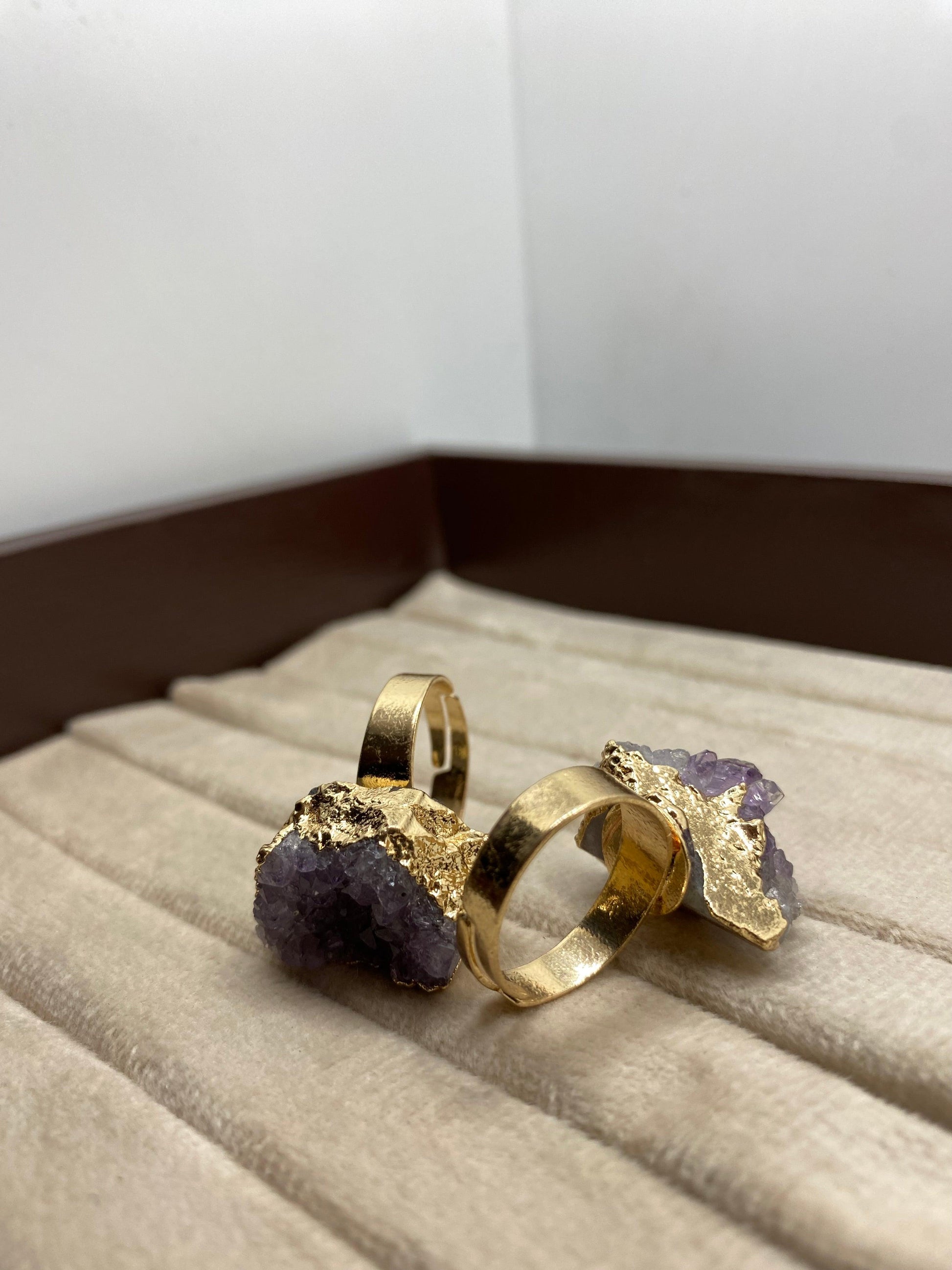 Amethyst Cluster Ring -Adjustable - Sparkle Jewels