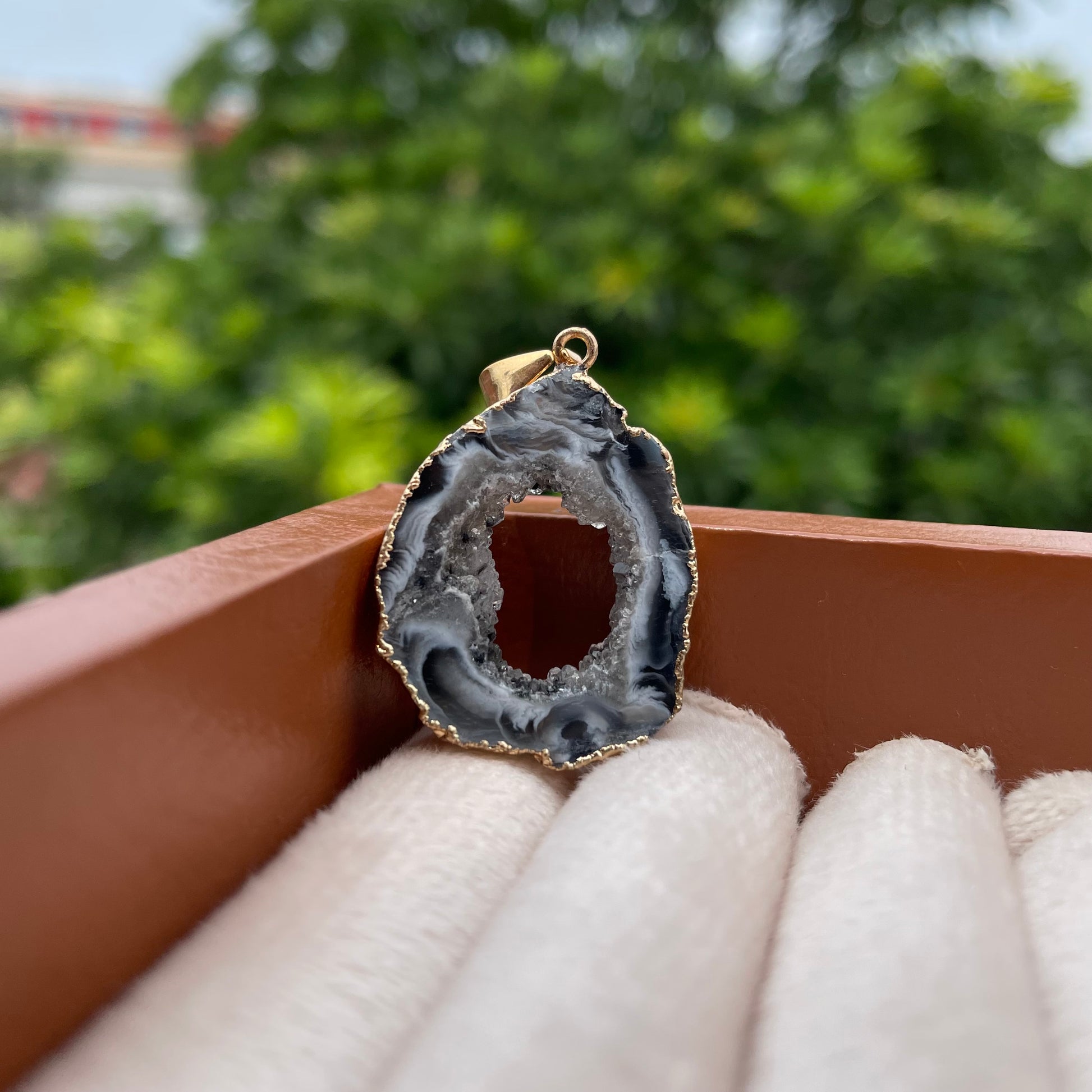 Aura Geode Slice - Natural Crystal Pendent