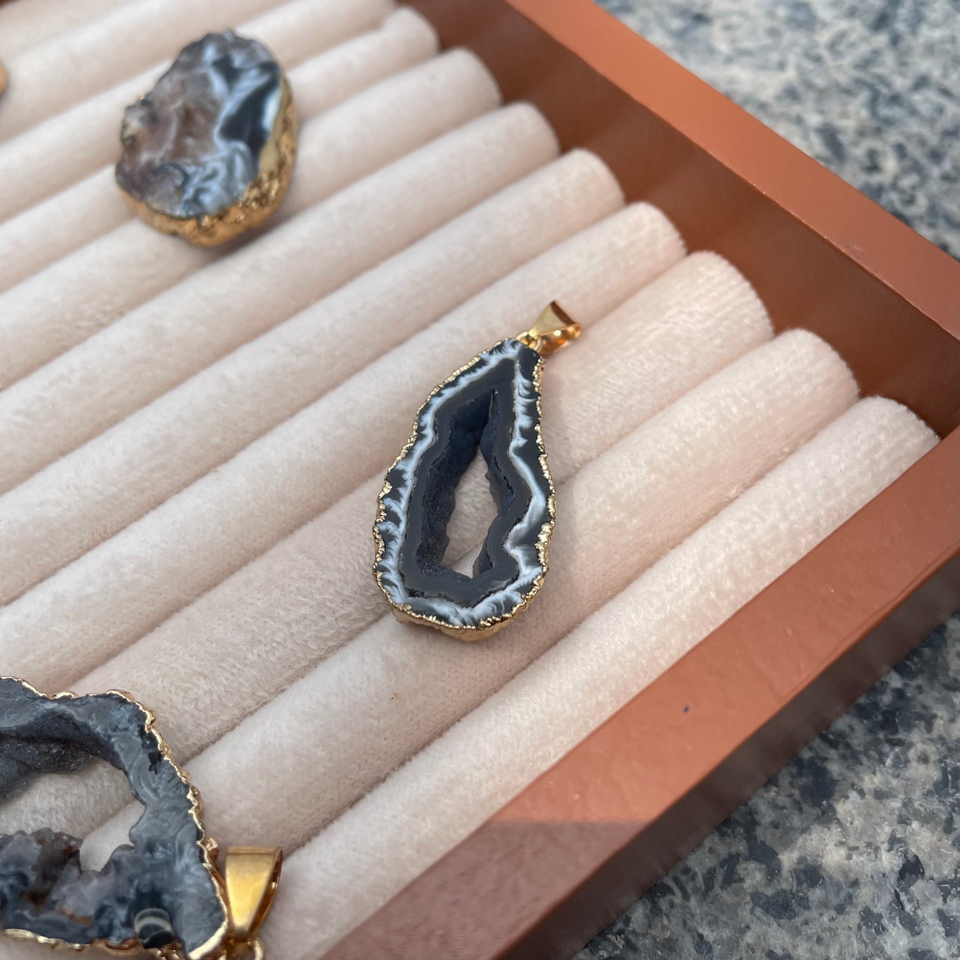 Aura Geode Slice - Natural Crystal Pendent