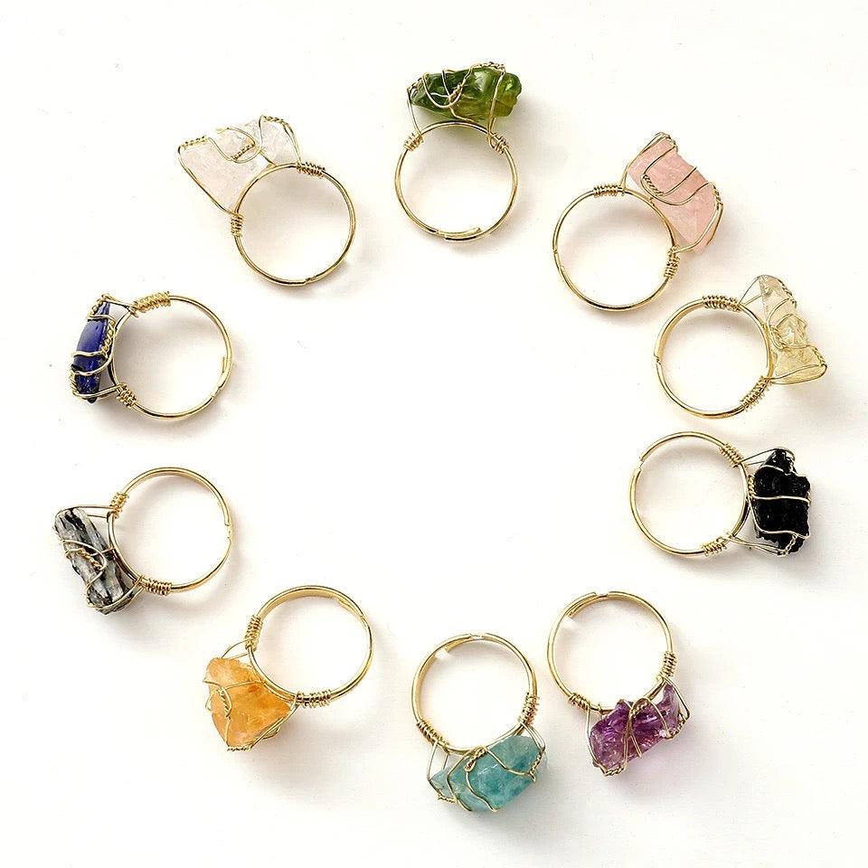 Wire Wrap Natural Stone Rings - Sparkle Jewels