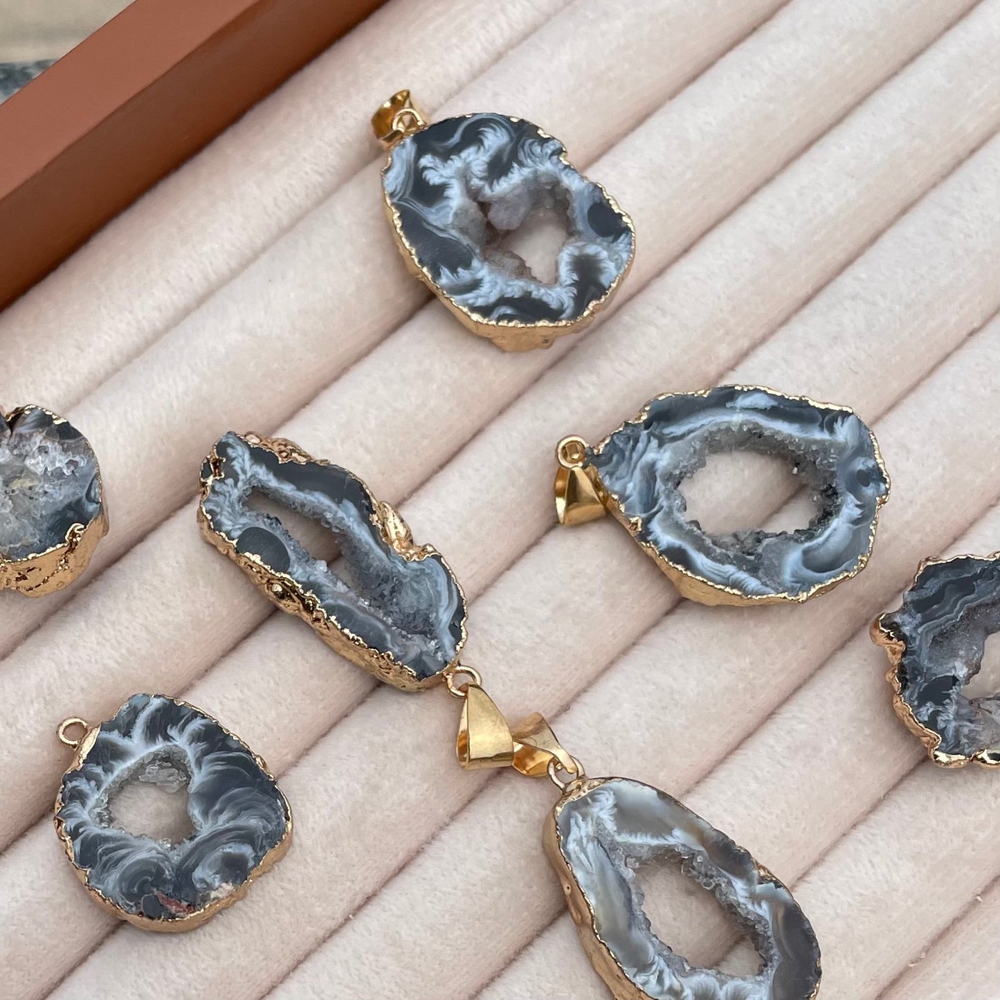 Aura Geode Slice - Natural Crystal Pendent
