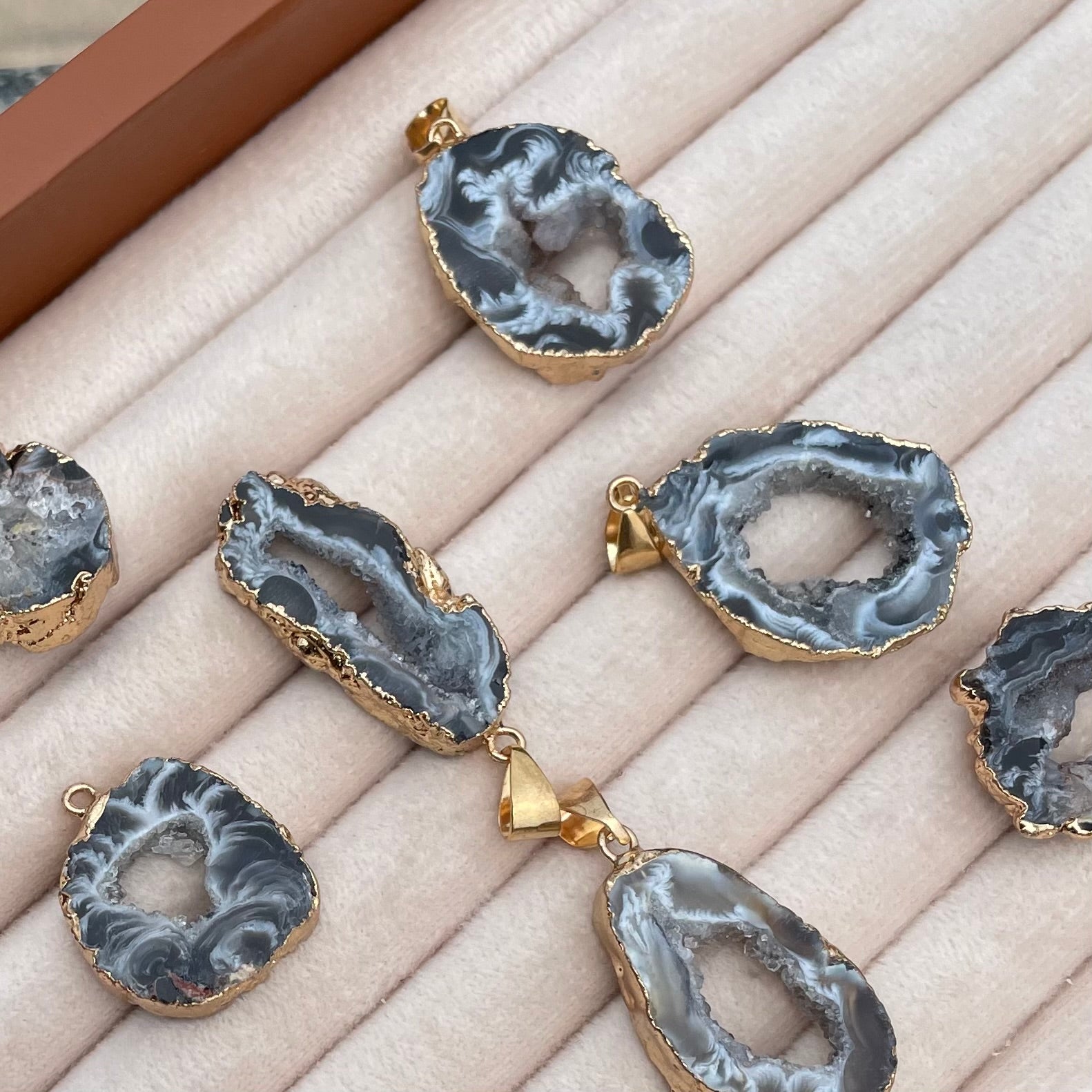 Aura Geode Slice - Natural Crystal Pendent