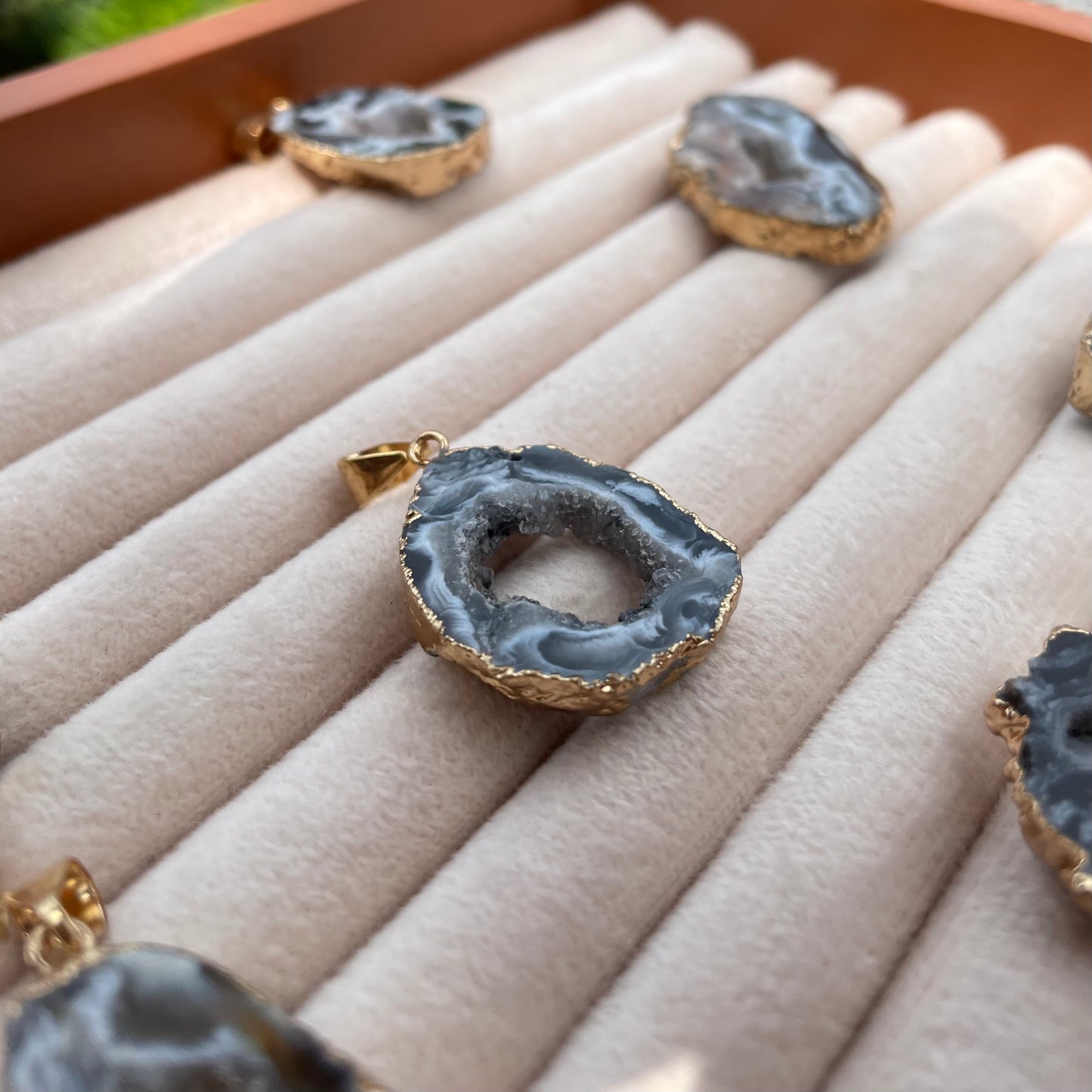Aura Geode Slice - Natural Crystal Pendent