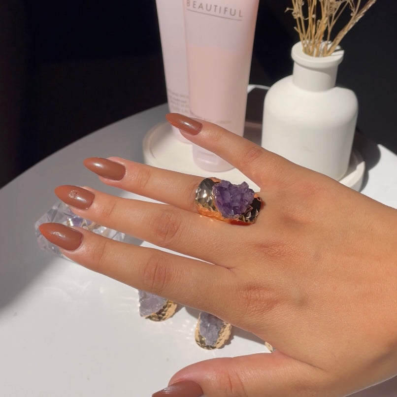 Amethyst Stone Ring - Adjustable